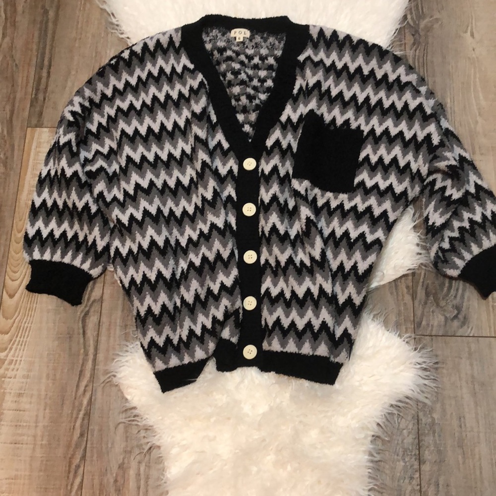 POL Zig Zag Chevron Berber Oversized Cardigan - Picture 3 of 9